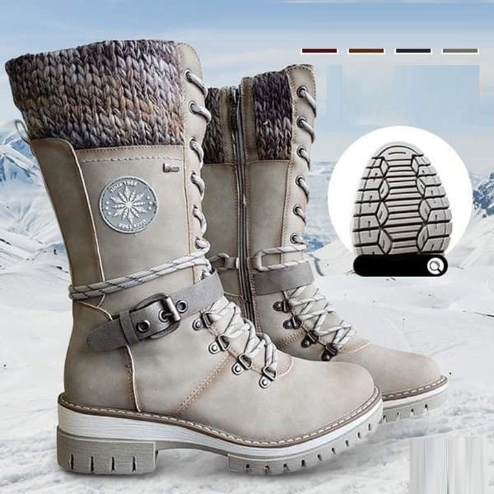 Charlotte | Waterproof Knit Cuff Snow Boots Lace-Up Knee High