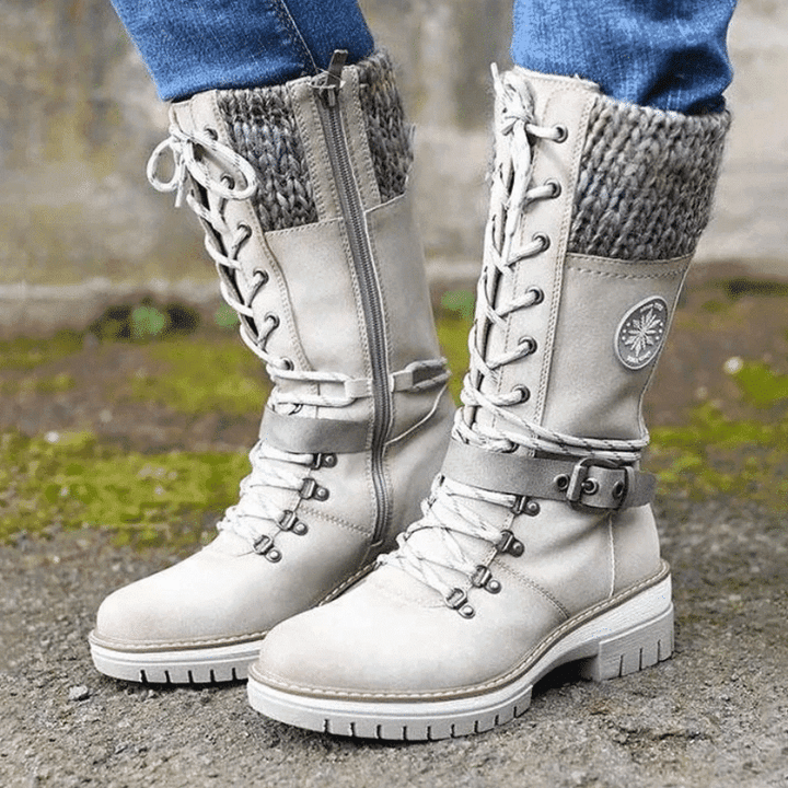 Charlotte | Waterproof Knit Cuff Snow Boots Lace-Up Knee High