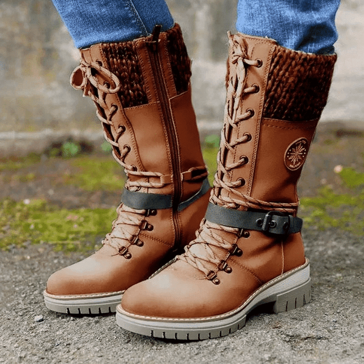 Charlotte | Waterproof Knit Cuff Snow Boots Lace-Up Knee High