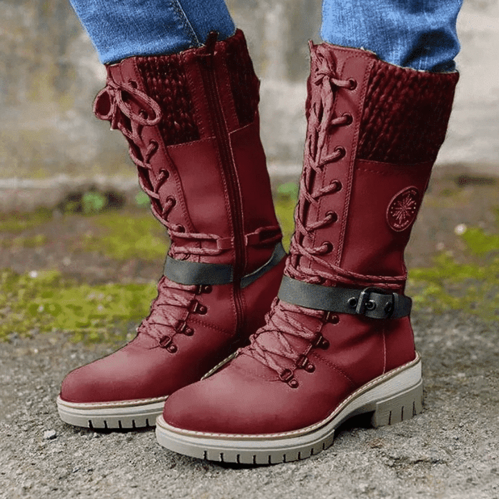 Charlotte | Waterproof Knit Cuff Snow Boots Lace-Up Knee High
