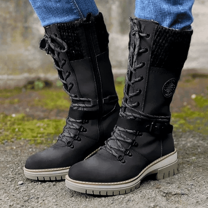 Charlotte | Waterproof Knit Cuff Snow Boots Lace-Up Knee High