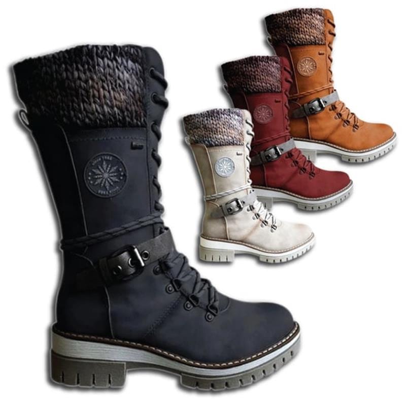 Charlotte | Waterproof Knit Cuff Snow Boots Lace-Up Knee High