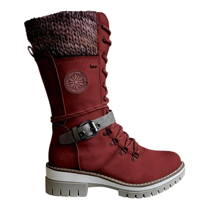 Charlotte | Waterproof Knit Cuff Snow Boots Lace-Up Knee High