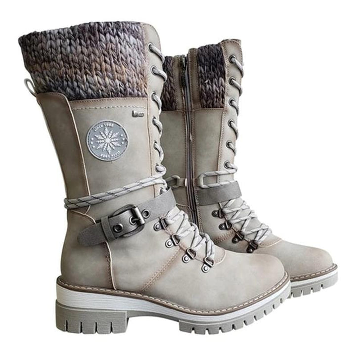 Charlotte | Waterproof Knit Cuff Snow Boots Lace-Up Knee High