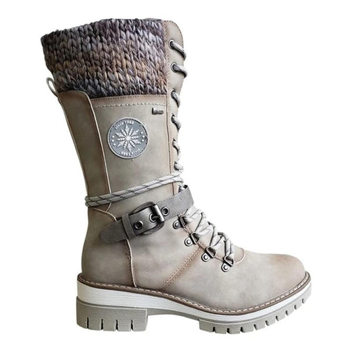 Charlotte | Waterproof Knit Cuff Snow Boots Lace-Up Knee High