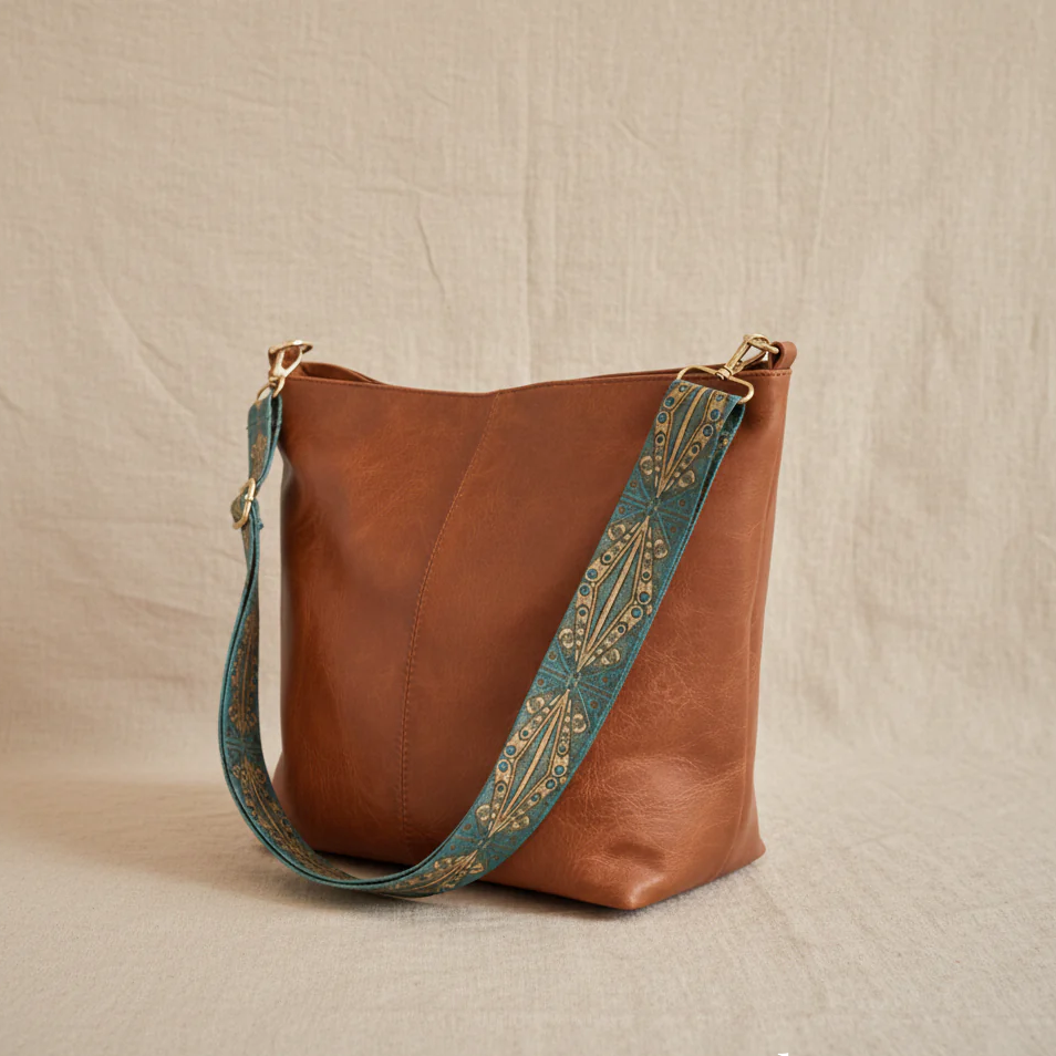 Natalie | Brown Leather Crossbody Bag with Woven Strap