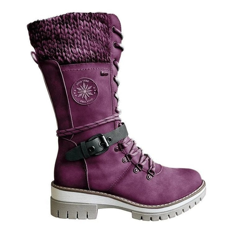 Charlotte | Waterproof Knit Cuff Snow Boots Lace-Up Knee High