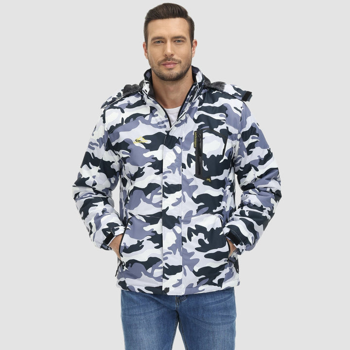 Grey Camo MAGCOMSEN Men's Water-Repellent Winter Ski Jacket with Fleece Lining in #Color_Grey Camo