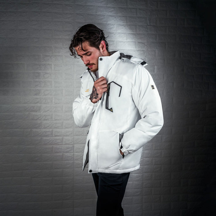 White MAGCOMSEN Men's Water-Repellent Winter Ski Jacket with Fleece Lining in #Color_White