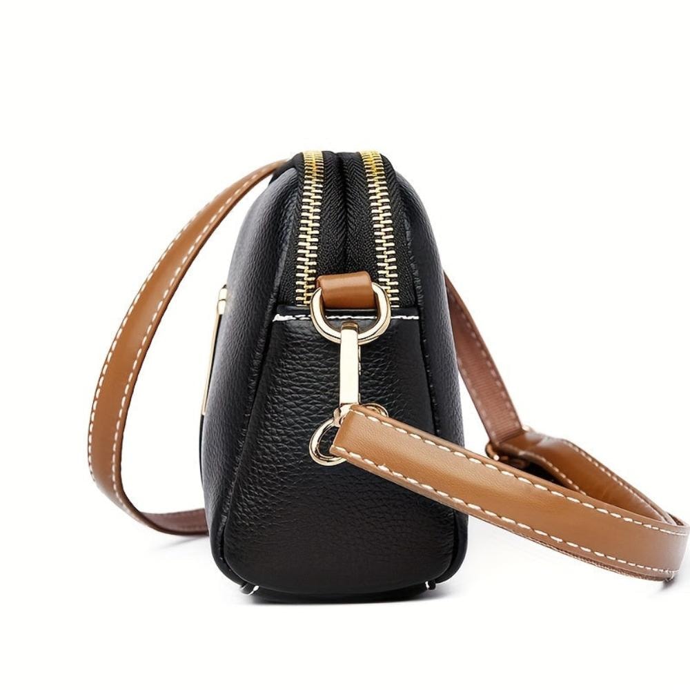 Bianca | Black Litchi Embossed Leather Crossbody Bag