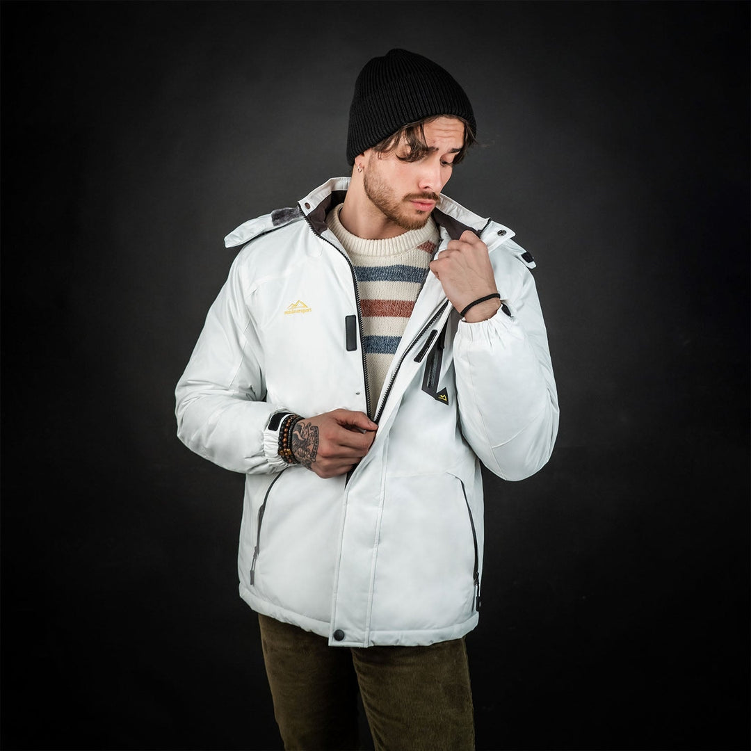 White MAGCOMSEN Men's Water-Repellent Winter Ski Jacket with Fleece Lining in #Color_White