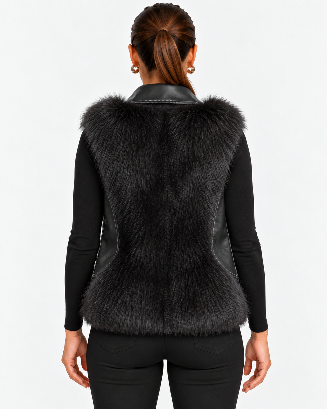 Leah | Women's Faux Fur Coat Vegan Leather Waistcoat