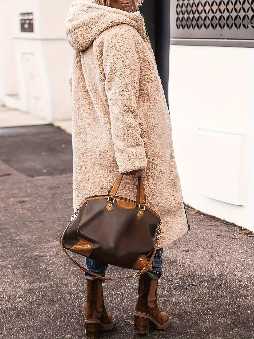 Evie | Reversible Faux Fur Hooded Long Coat