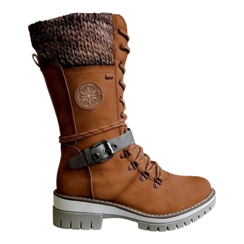 Charlotte | Waterproof Knit Cuff Snow Boots Lace-Up Knee High