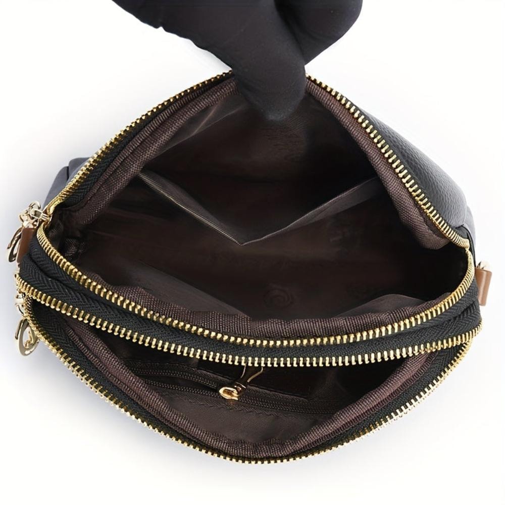 Bianca | Black Litchi Embossed Leather Crossbody Bag