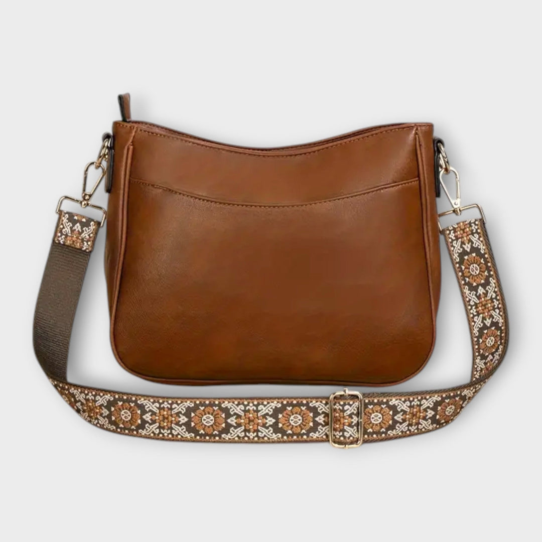 Vivienne | Faux Leather Crossbody Bag with Embroidered Strap