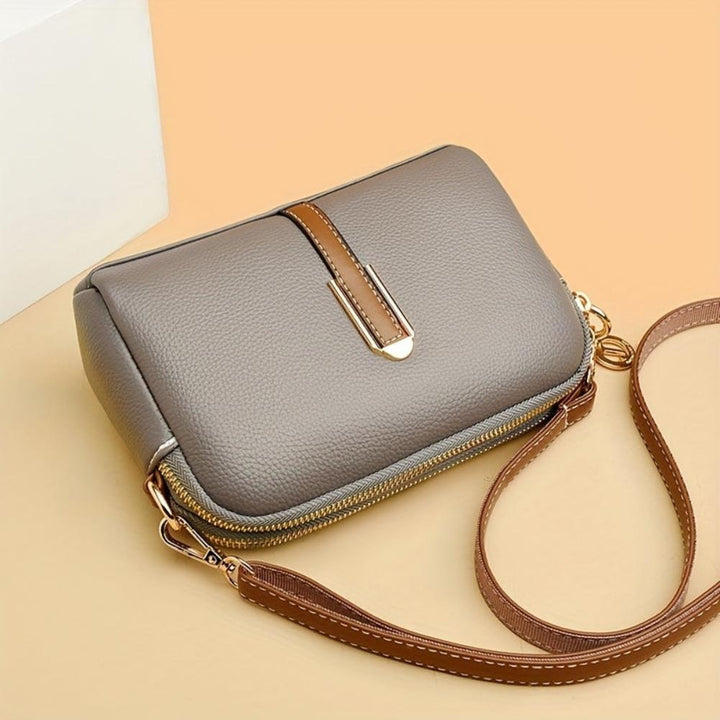 Bianca | Black Litchi Embossed Leather Crossbody Bag