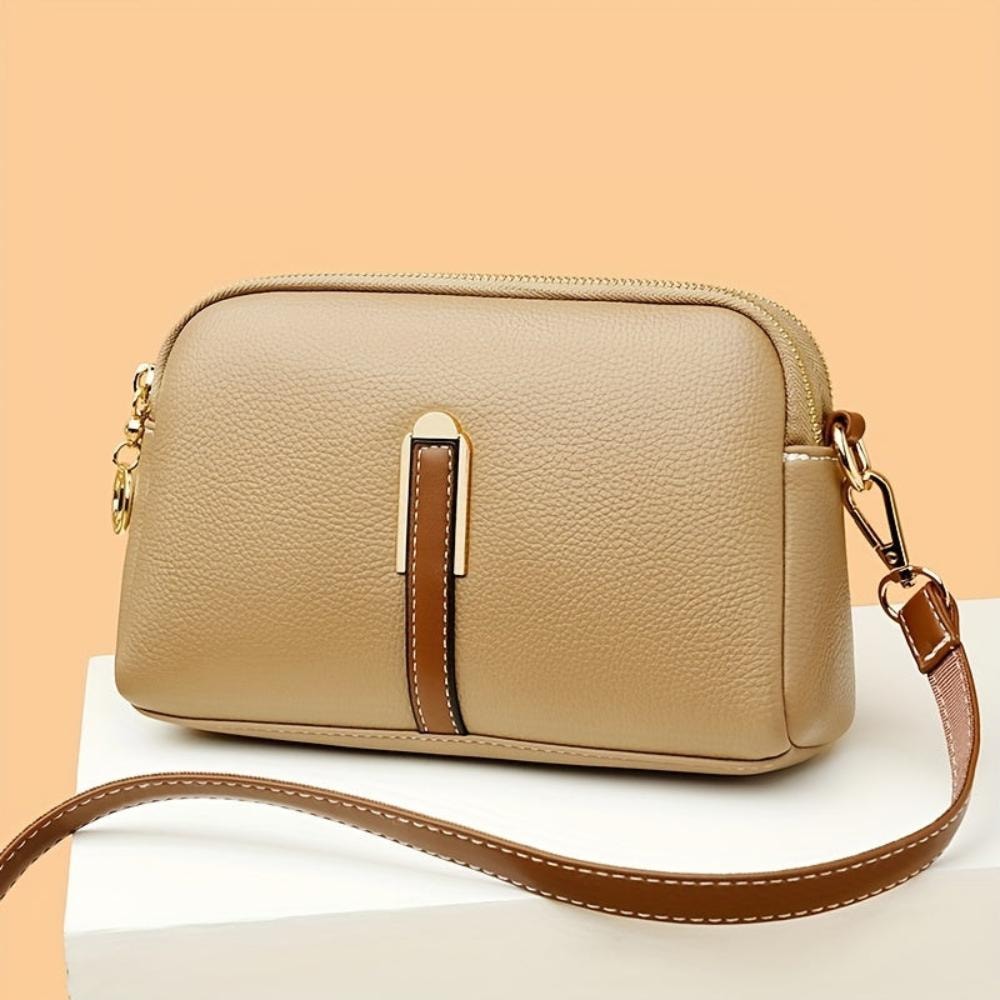 Bianca | Black Litchi Embossed Leather Crossbody Bag