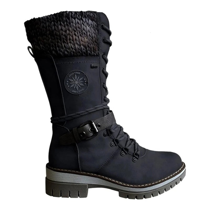 Charlotte | Waterproof Knit Cuff Snow Boots Lace-Up Knee High