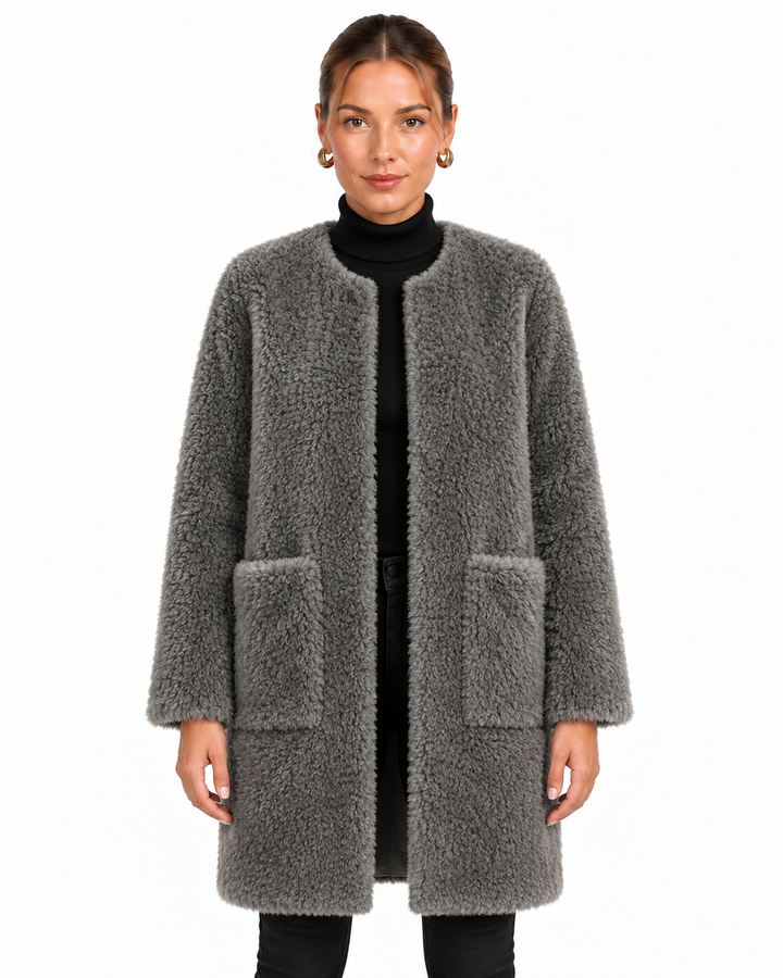Sage | Women's Faux Fur Open Front Long Coat