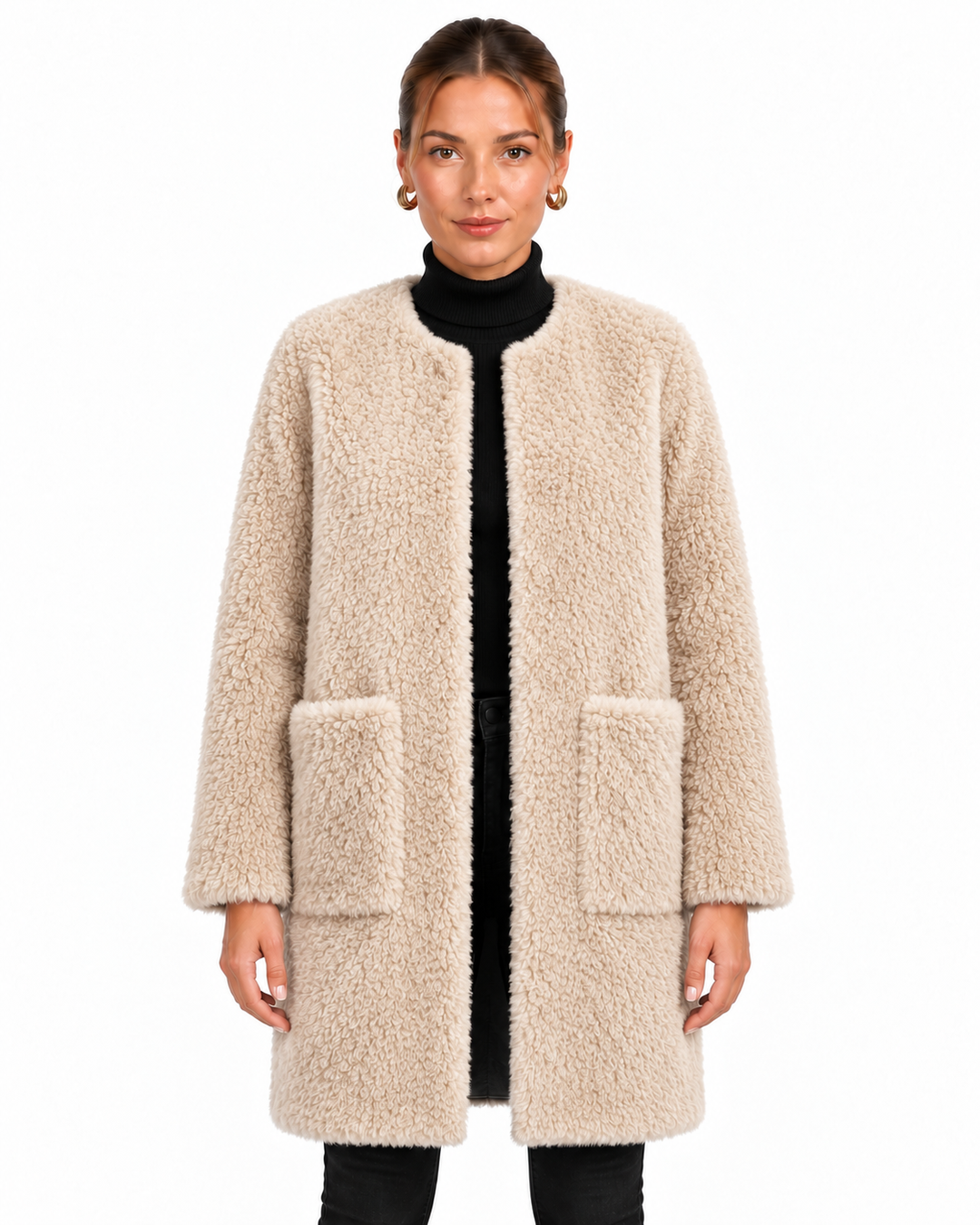 Sage | Women's Faux Fur Open Front Long Coat