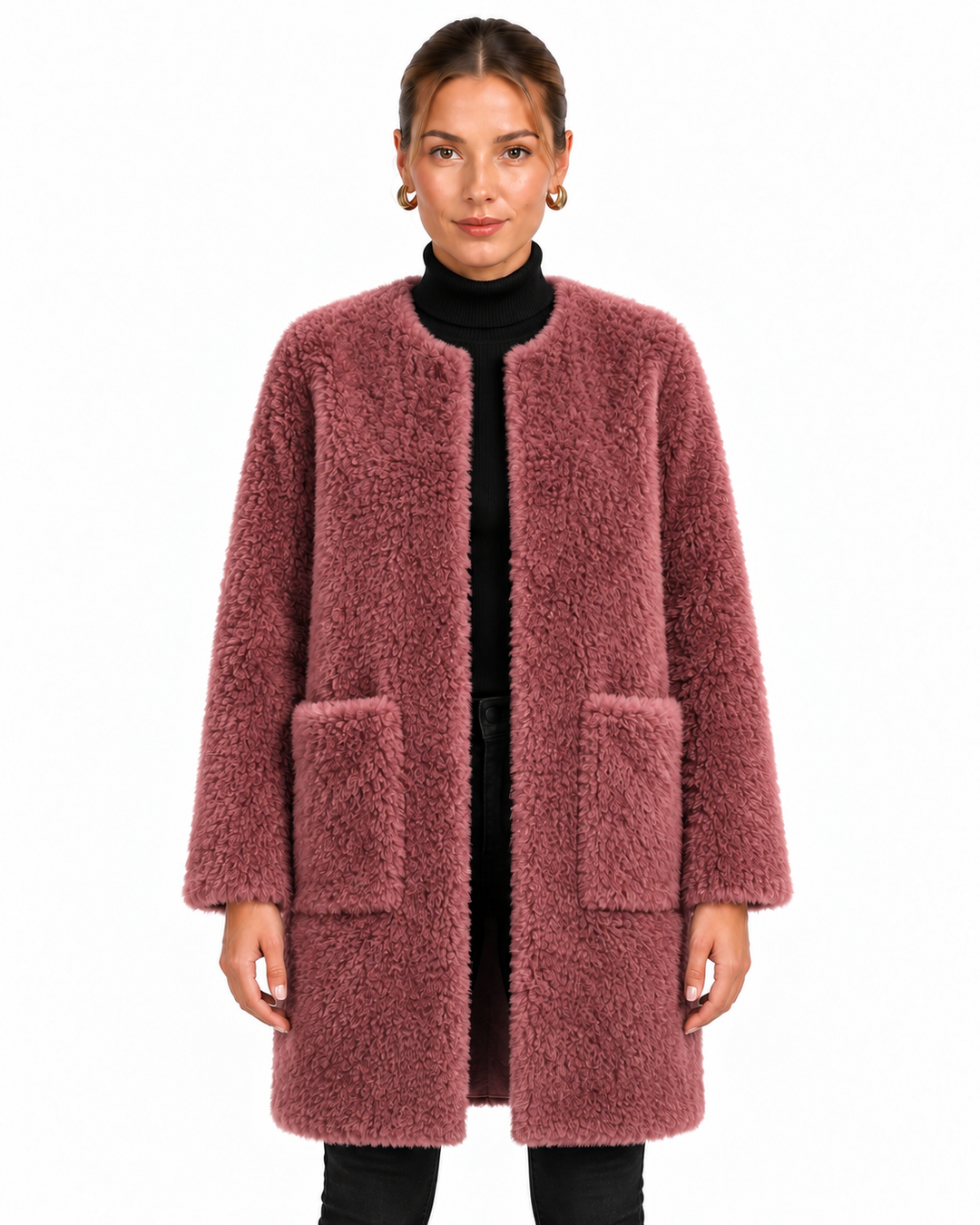 Sage | Women's Faux Fur Open Front Long Coat