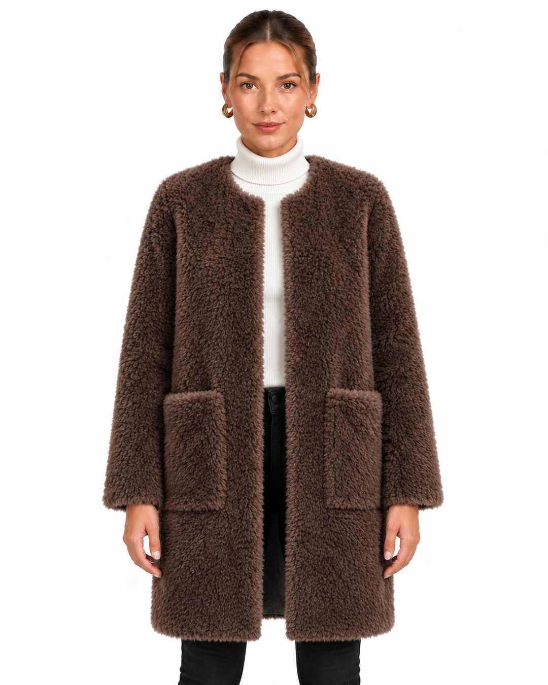 Sage | Women's Faux Fur Open Front Long Coat