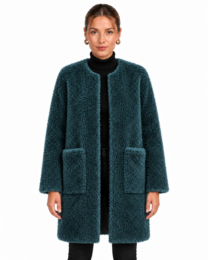 Sage | Women's Faux Fur Open Front Long Coat