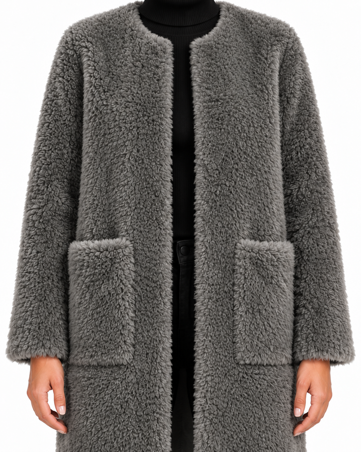 Sage | Women's Faux Fur Open Front Long Coat