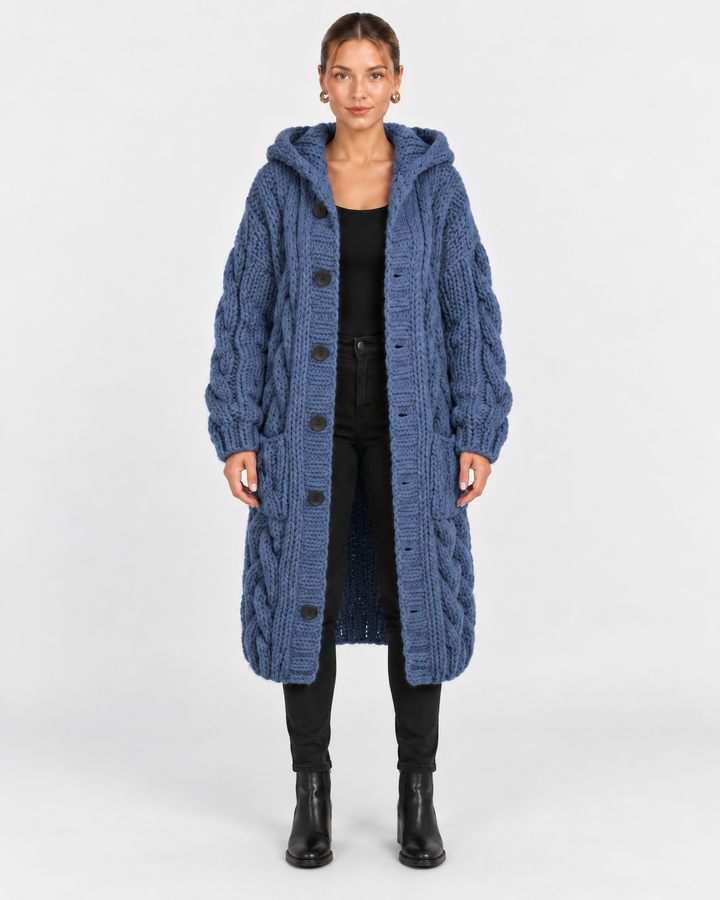 Jade | Hooded Cable Knit Long Coat for Women