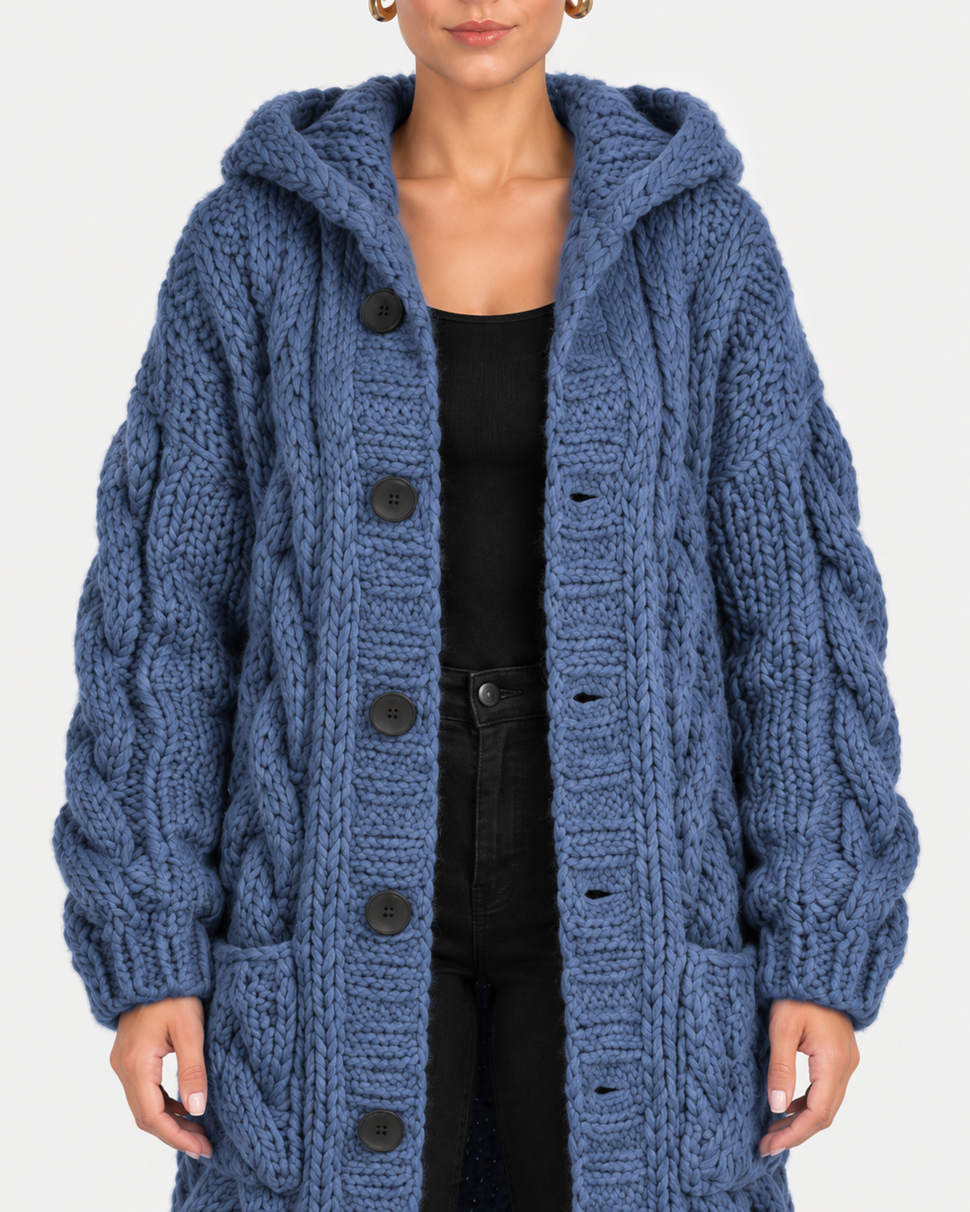 Jade | Hooded Cable Knit Long Coat for Women