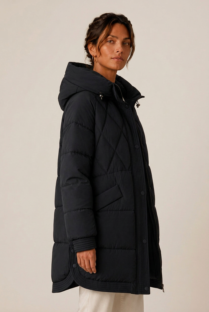 Valentina | Women's Quilted Longline Hooded Down Jacket
