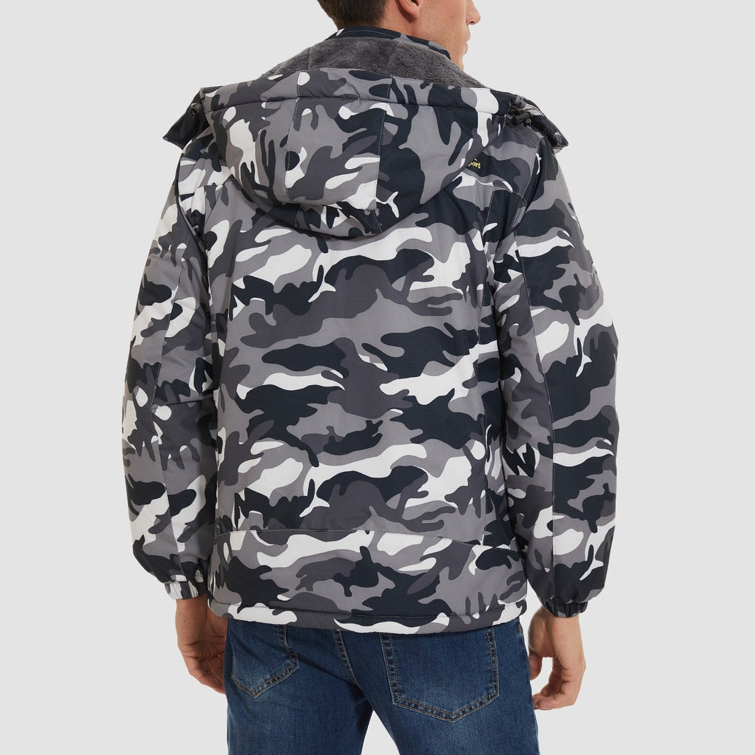 Black Camo MAGCOMSEN Men's Water Resistant Ski Jacket - Fleece Lined Parka in #Color_Black Camo
