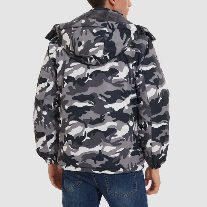 Black Camo MAGCOMSEN Men's Water Resistant Ski Jacket - Fleece Lined Parka in #Color_Black Camo