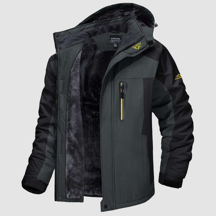 Grey Black MAGCOMSEN Men's Water-Resistant Ski Jacket - Warm Fleece Winter in #Color_Grey Black