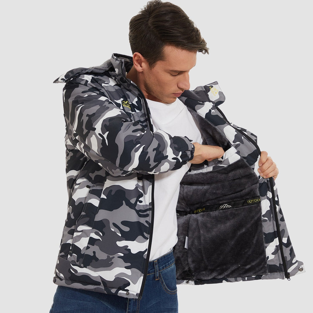 Black Camo MAGCOMSEN Men's Water Resistant Ski Jacket - Fleece Lined Parka in #Color_Black Camo