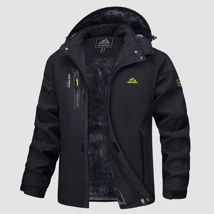 Black MAGCOMSEN Men's Water Resistant Ski Jacket - Fleece Lined Parka with Pockets in #Color_Black