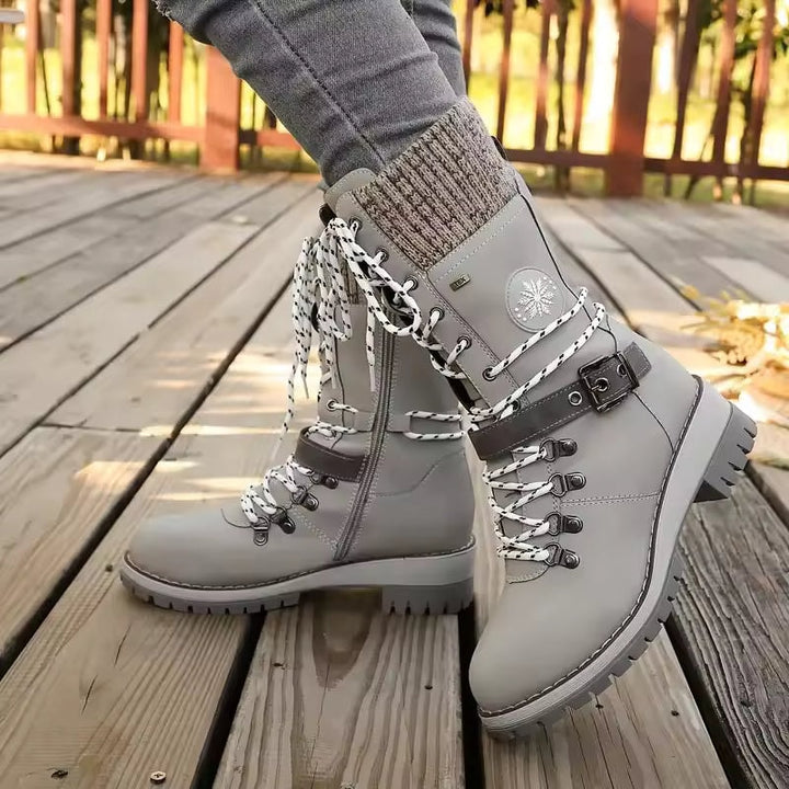 Charlotte | Waterproof Knit Cuff Snow Boots Lace-Up Knee High
