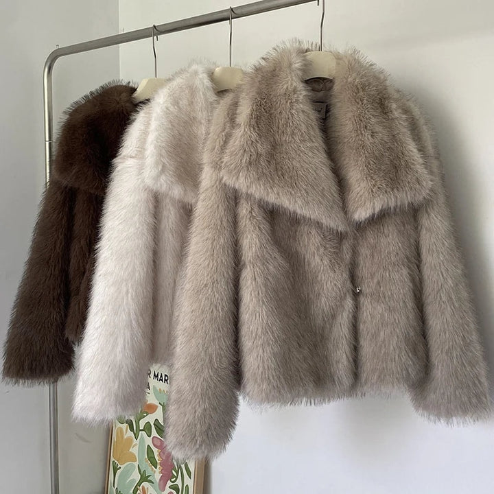 Rose | Oversized Shawl Collar Faux Fur Coat for Women