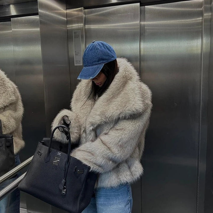 Rose | Oversized Shawl Collar Faux Fur Coat for Women