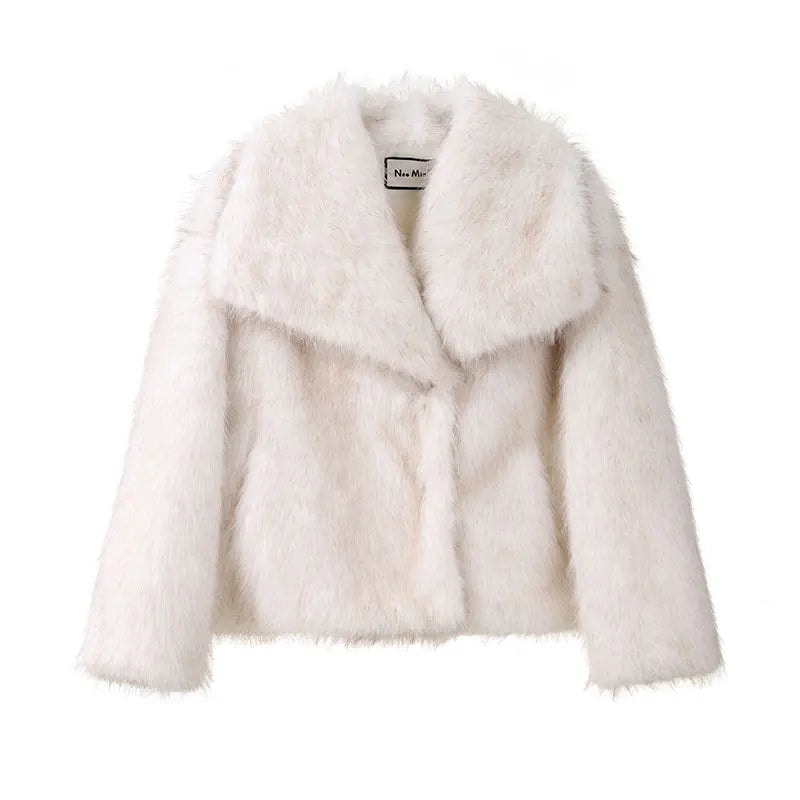 Rose | Oversized Shawl Collar Faux Fur Coat for Women