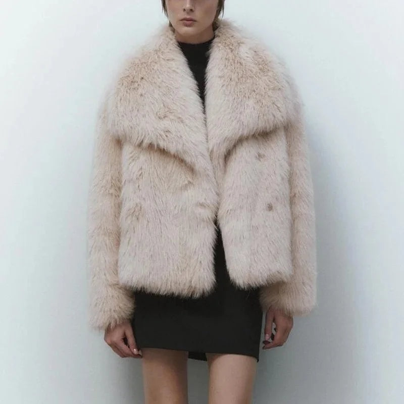 Rose | Oversized Shawl Collar Faux Fur Coat for Women