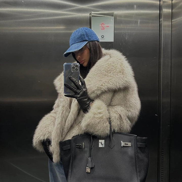 Rose | Oversized Shawl Collar Faux Fur Coat for Women