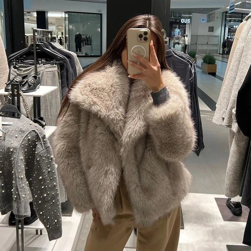 Rose | Oversized Shawl Collar Faux Fur Coat for Women