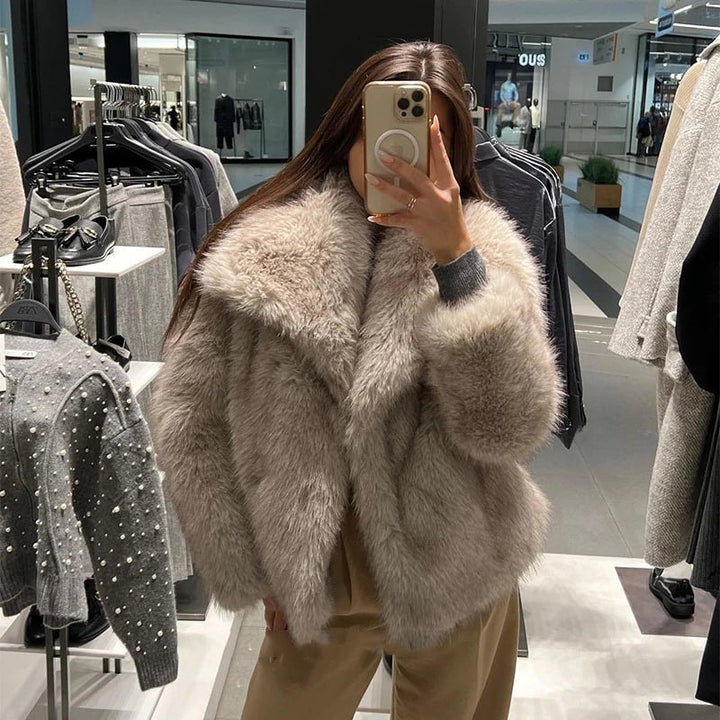 Rose | Oversized Shawl Collar Faux Fur Coat for Women