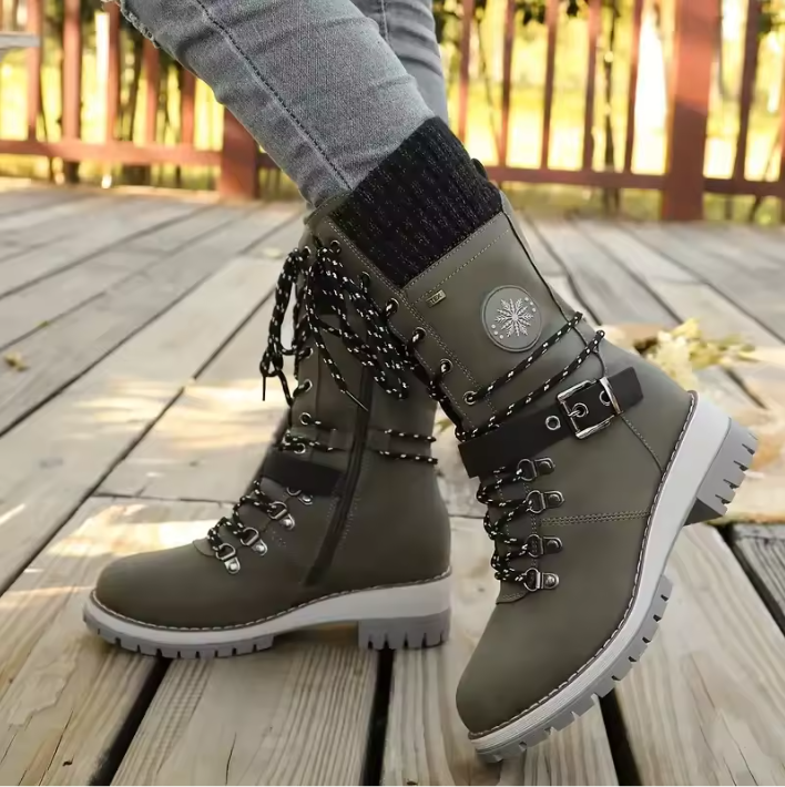 Charlotte | Waterproof Knit Cuff Snow Boots Lace-Up Knee High