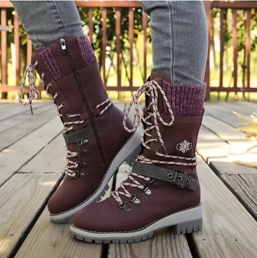 Charlotte | Waterproof Knit Cuff Snow Boots Lace-Up Knee High