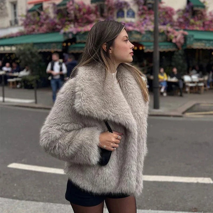 Rose | Oversized Shawl Collar Faux Fur Coat for Women