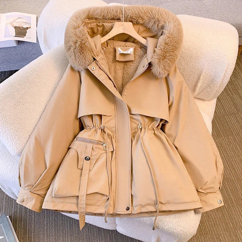 Camille | Women's Belted Faux Fur Coat with Hood