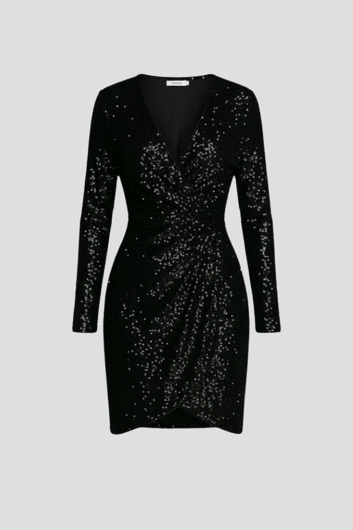 Skye | Sparkly Sequin V Neck Wrap Mini Dress